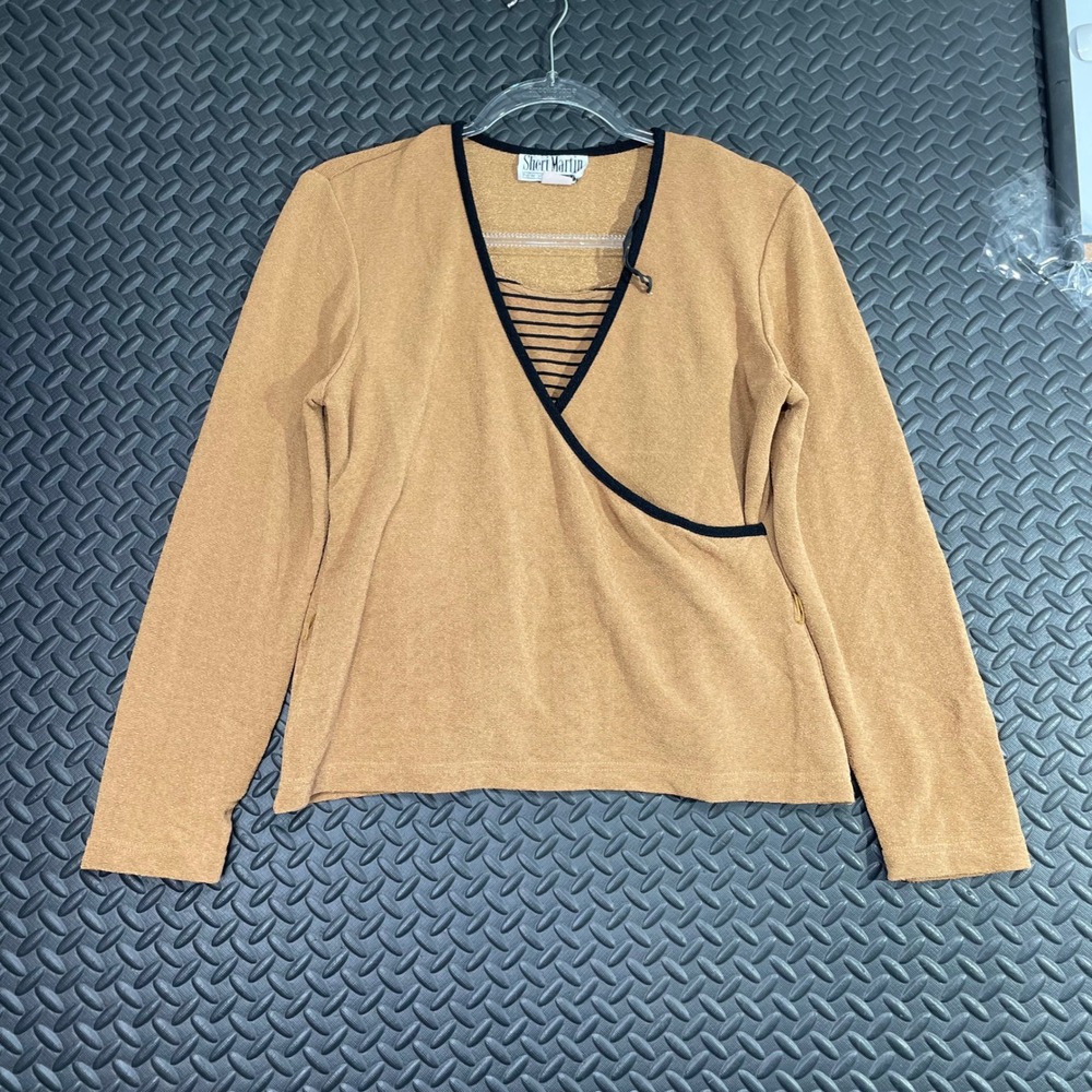 Vintage Sheri Martin New York Petite Light Brown Long Sleeve Blouse Top Women 10